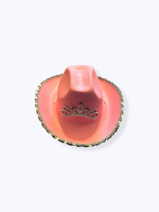 Accessories - Sequin Trim Pink Cowboy Hat with LED Tiara Decal